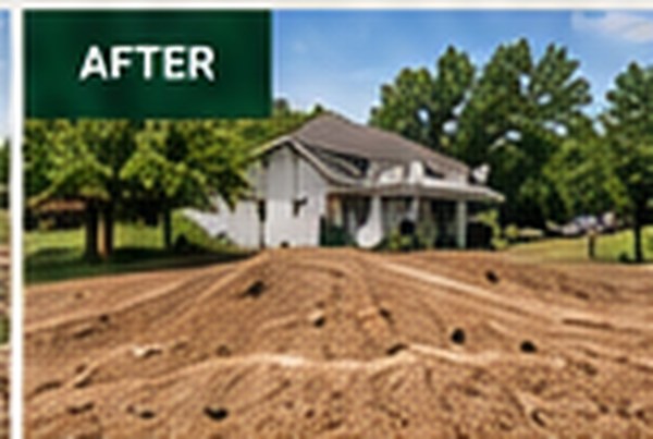 Backyard after regrading, smooth and sloped away from the house