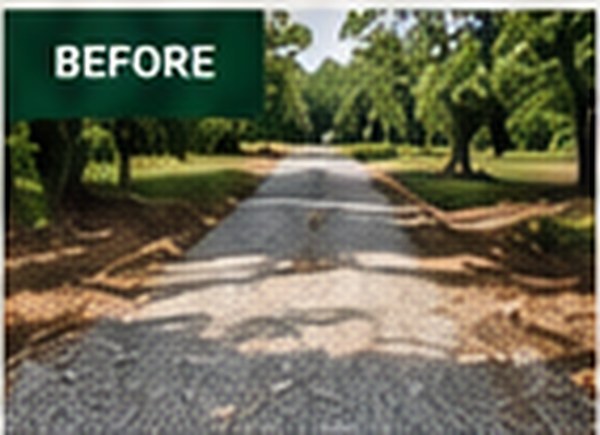 Washed-out gravel driveway before repair